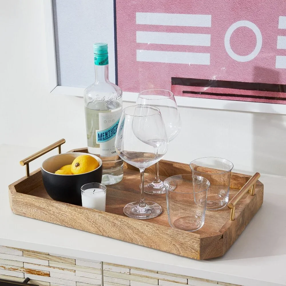 Deco Wood & Brass Handle Tray